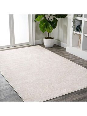 JONATHAN Y Haze Solid Low-Pile Ivory Indoor Area Rug – 3′×5′